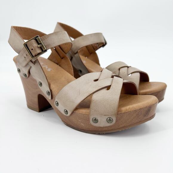 Korks Babette Platform Wedge Sandals Tan Leather Cross Strap Women’s Size 6M - Picture 3 of 11
